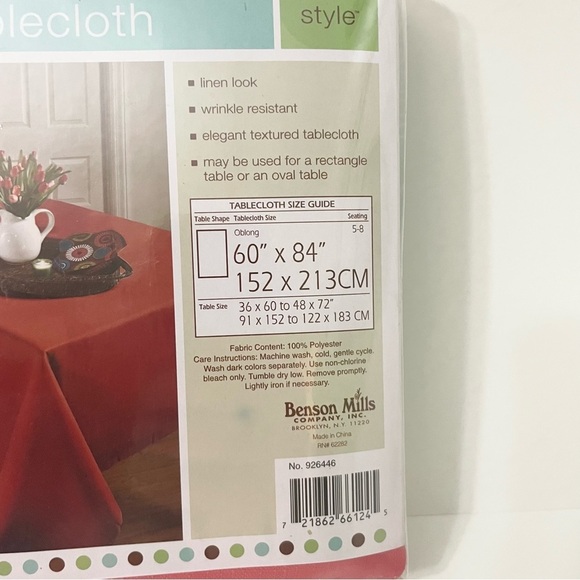 Benson Mills Fabric Tablecloth Red 60”x 84” - Picture 7 of 14